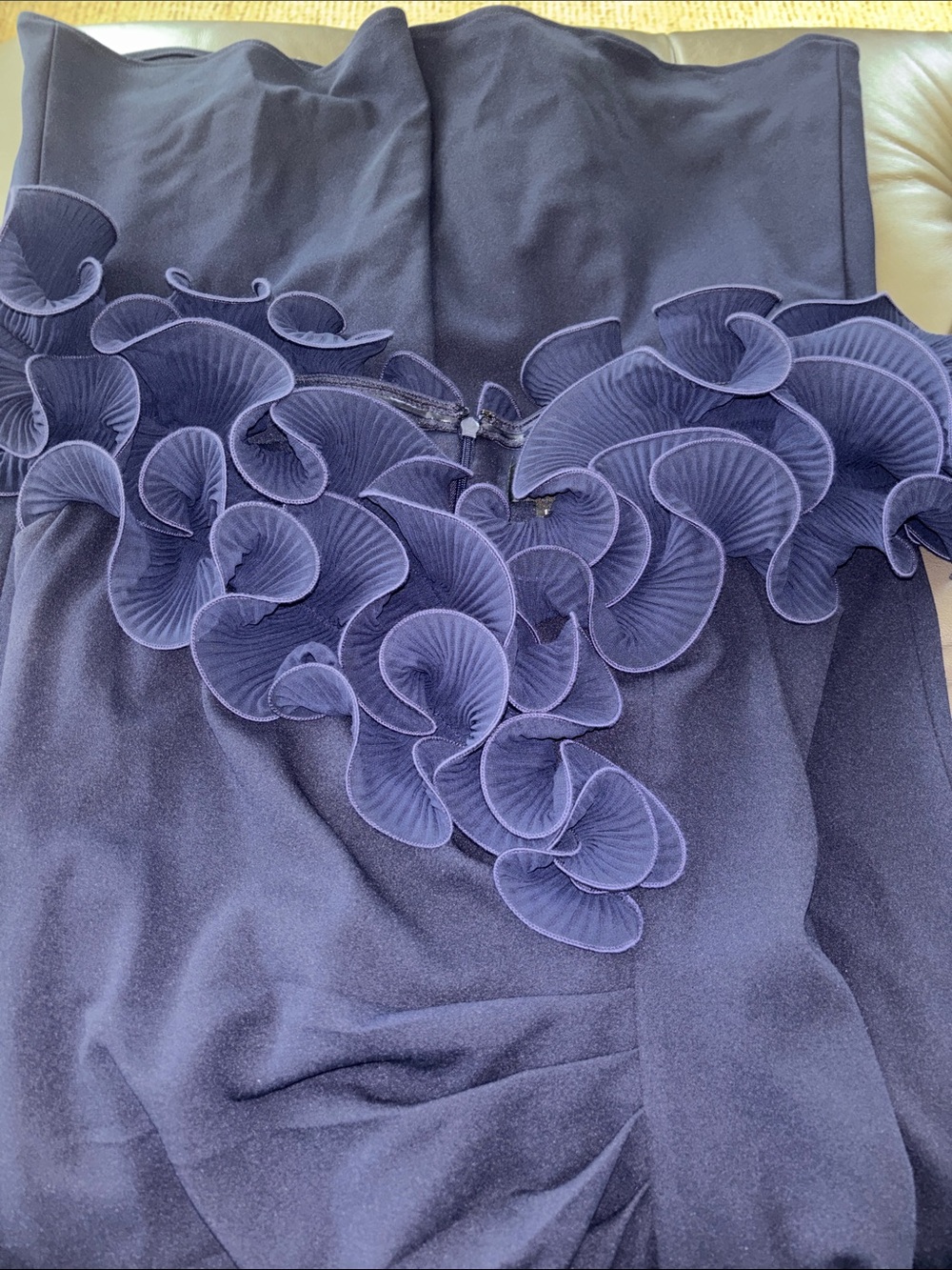 Xscape Navy Ruffled Off the Shoulders Maxi Gown - Picture 4 of 14